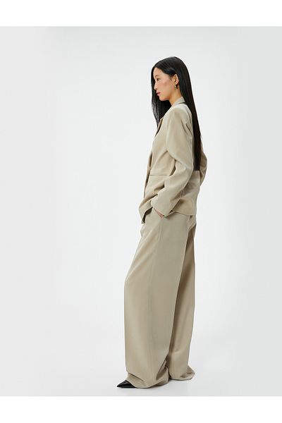 Koton Pleated Trousers with Button Detail and Pockets