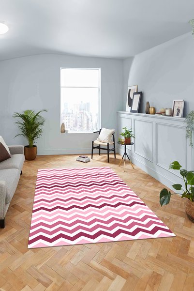 Viyana Home Modern Dijital Kaymaz Taban Zigzag Desen Yıkanabilir Yolluk Mutfa...