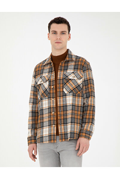 Pierre Cardin Açık Kahverengi Oduncu Oversize Uzun Kollu Gömlek 50275763-VR002