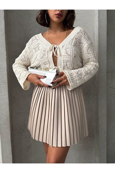 prova Pleated High Waist Leather Woven Skirt Misset 241564