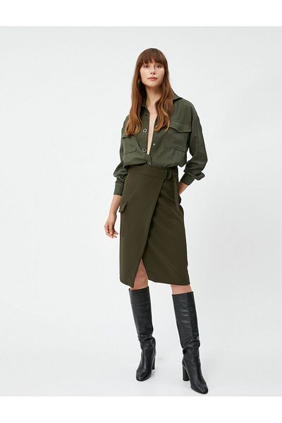 Koton Midi Cargo Skirt Pocket Detailed Wrap High Waist