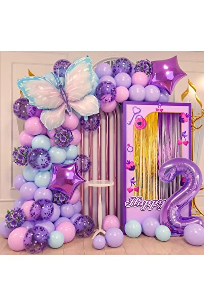 DÜVENCİ TİCARET Mor Prenses Temalı Parti Balon Seti Yıldız, Rakam ve Kelebek ...