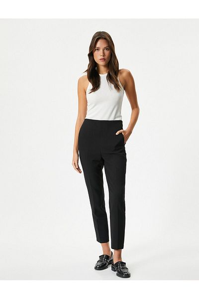Koton Stoff Klassische Hose Hohe Taille Schmales Bein