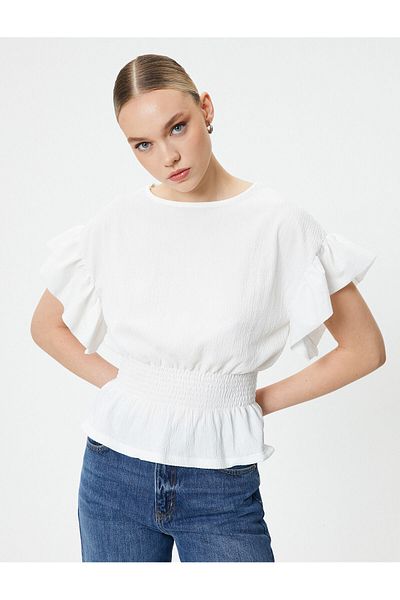 Koton Short Sleeve Blouse with Gips and Ruffles