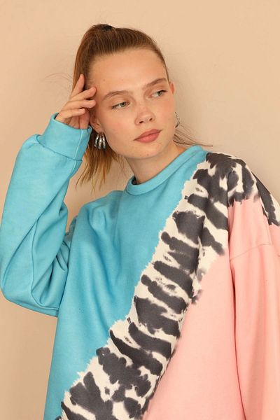 Lukas Set de damă cu mânecă lungă din țesătură cu 3 fire supradimensionat/fibră cu model zebră-albastru