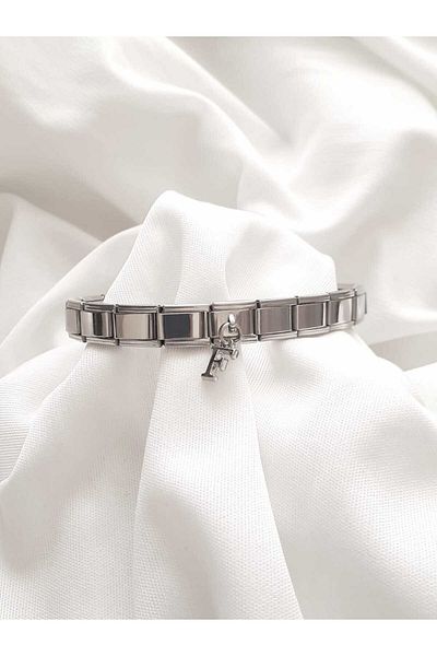 bijoux uniques Steel Hanging F Letter Italian Charm Bracelet