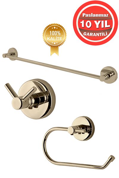 ÇELİK BANYO Gold Gold Stainless Brass Wish Set - Towel Holder, Hanger and Toilet Paper Holder