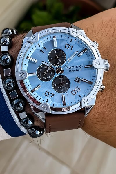 Ferrucci 3 atm waterproof Steel Case Silicone Cord Men's Wrist Watch with Bracelet gift
