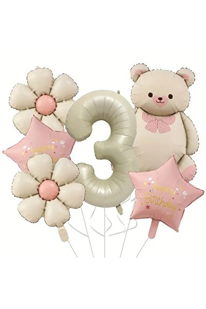 DÜVENCİ TİCARET RETRO KREM RENK AYI PAPATYA FOLYO YAŞ BALON SET