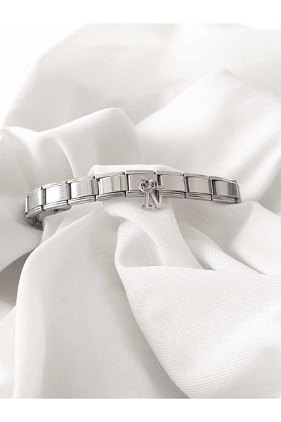 bijoux uniques Steel Hanging Letter N Italian Charm Bracelet