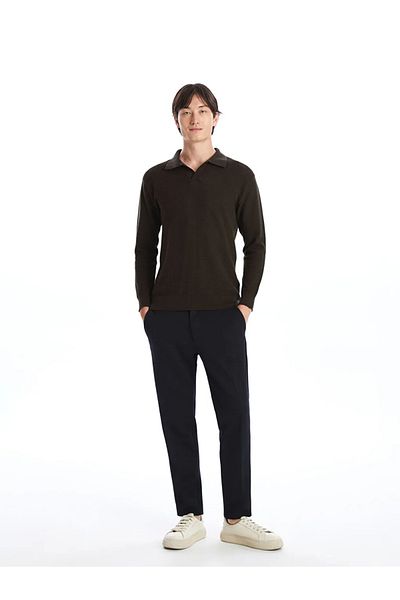 LC Waikiki Southblue Khaki Crew Neck Long Sleeve Men's Knitwear Sweater