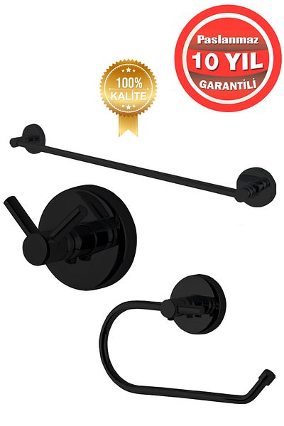 ÇELİK BANYO Stainless Brass Matte Black Wish Bathroom Accessory Set Towel Holder-Hanger-Toilet Paper Holder
