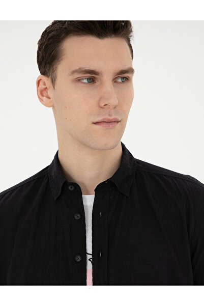 Pierre Cardin Siyah Regular Fit Uzun Kollu Gömlek 50283524-VR046