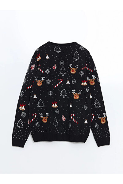 LC Waikiki XSIDE Lacivert Bisiklet Yaka Yılbaşı Temalı Erkek Triko Kazak