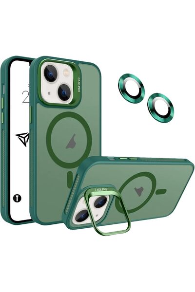 emybox İphone 13 / 14 Kamera Korumalı Stantlı Magsafe Destekli Mat Lens Koruyucu Hediye Telefon Kılıfı