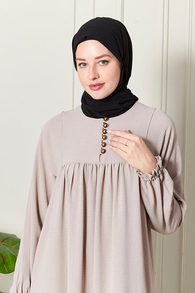 fistan Shirring Robadan Μπροστινά κουμπιά από ύφασμα βισκόζης Φόρεμα προσευχής για μητρικό φόρεμα