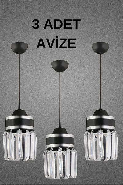 SONSUZ AYDINLATMA&AVİZE 3 Pieces Black Single Pendant Lamp with Chrome Strip - Tokyo Luxury Chandelier
