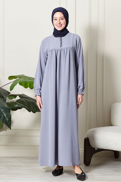 fistan Shirred Robadan Buttoned Front Viscose Fabric Tesseture Clothing Mother Dress Prayer Dress