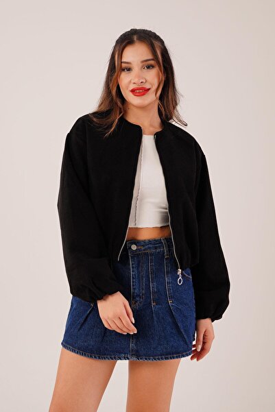 Hipo Trend okrugla kragna Crna bomber jakna sa zatvaračem