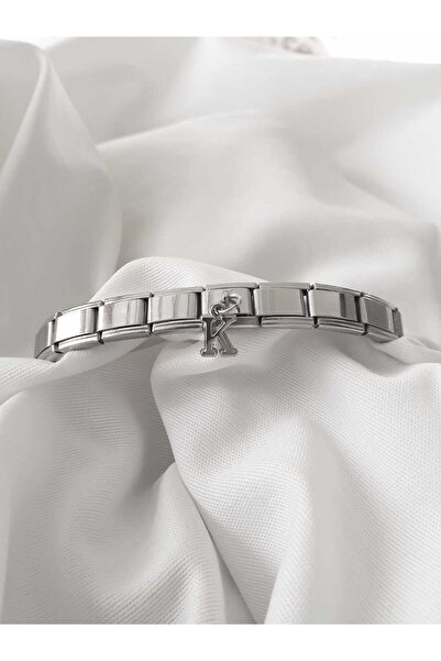 bijoux uniques Çelik Sallantılı K Harfli İtalyan Charm Bileklik