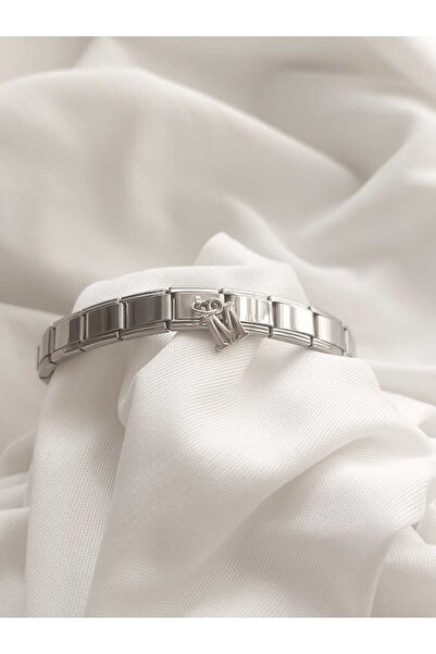 bijoux uniques Çelik Sallantılı M Harfli İtalyan Charm Bileklik