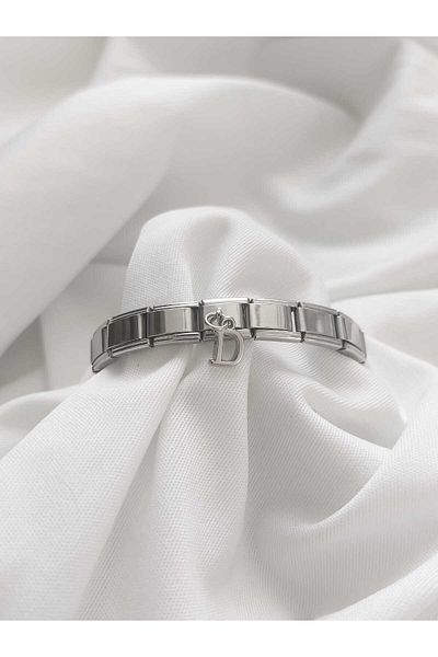 bijoux uniques Steel Dangle Letter D Italian Charm Bracelet