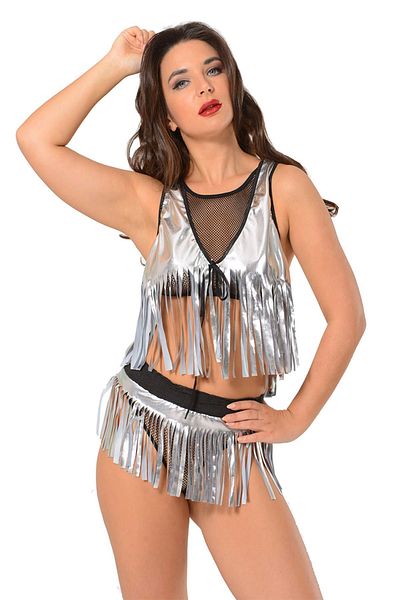 Sistina Сива кожена нощница с пискюли (ламе) - 428 - Размер L/XL GNZRZ