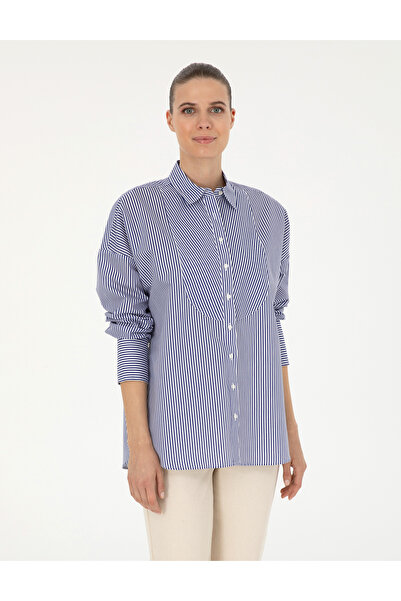 Pierre Cardin Lacivert Oversize Uzun Kollu Gömlek 50284550-VR033