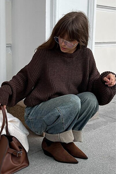 Madmext Pulover de bază maro tricotaj MG1304