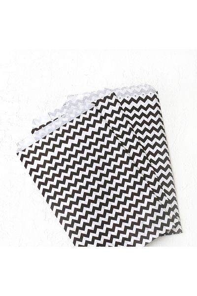 Bimotif Zigzag Patterned Paper Bag, Black-White 18X30 cm - 40Pcs