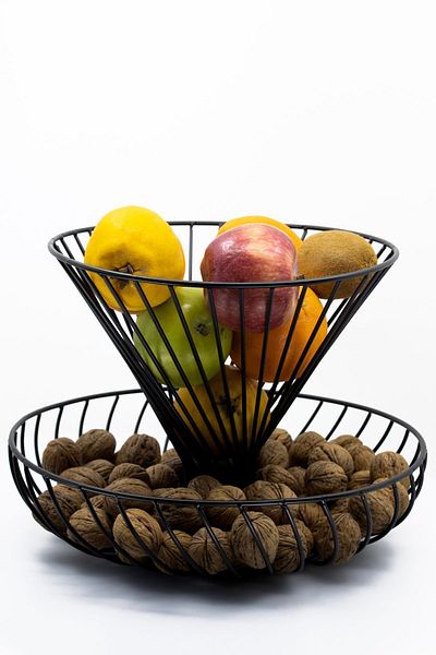 nazarium Funnel Black 2 Tier Fruit Holder Presentation - Visual Kitchen Living Room Basket