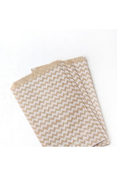 Bimotif Zickzack Patterned Paper Bag, Kraft-White 18X30 cm - 40 Pieces