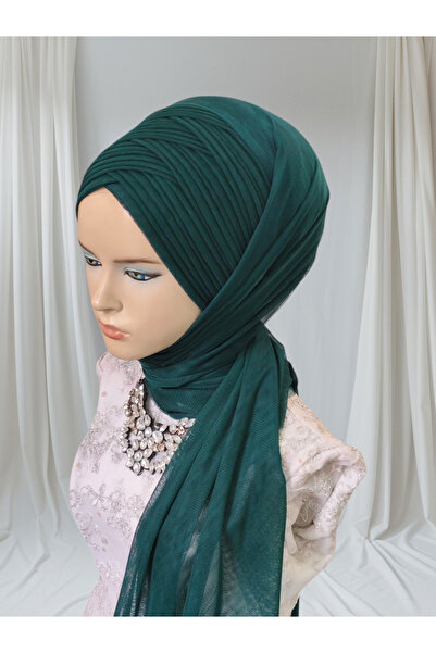 NurAy Zümrüt yeşili sevda model hazır türban hazır şal abiye şal