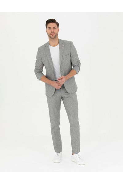 Pierre Cardin Gray Slim Fit Linen Trousers -50284934-vr024
