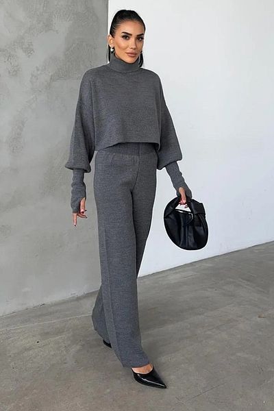 WOMAN VISION Pulover cu gât și pantaloni tricotați cu talie înaltă - Costum Antresite 015