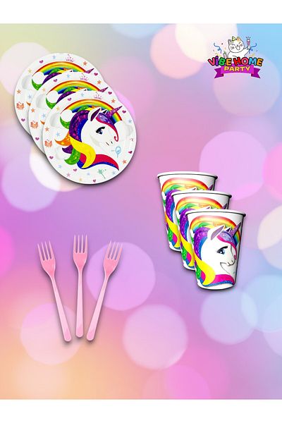 VibeHome 8-Person Unicorn Themed Super Eco Set - for Birthday Parties and Fun Events