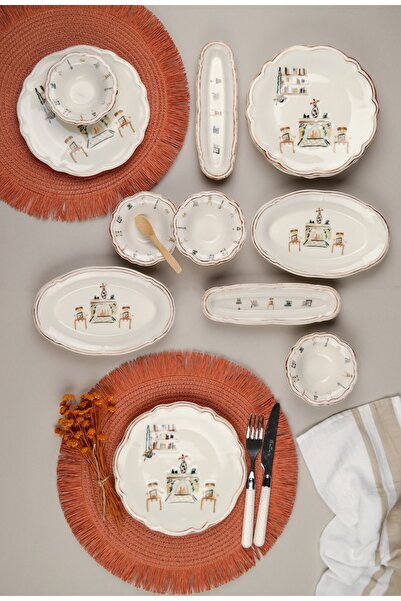 PORSER 6-Person 14-Piece Fulya Faylinn Breakfast Set - Fly14Kahprs1059