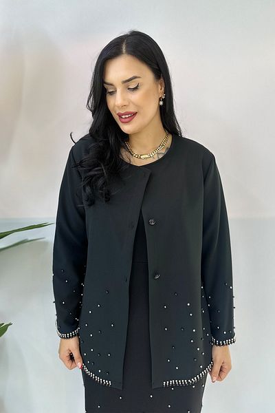 GÖKSEL Plus Size Blouse with Stone Detail - Black
