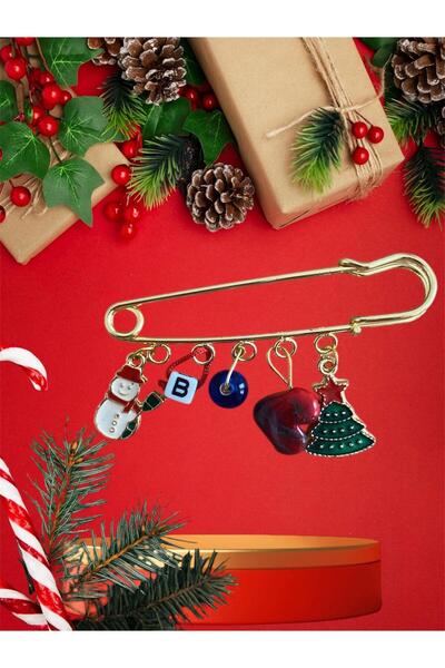 BAE ATOLYE Yılbaşı Koleksiyonu Çamağacı Kardan Adam Cam Kalp Iskoç Yaka Iğnesi Broş Yeniyıl