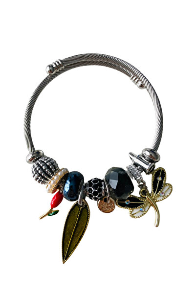 Tupek Store Black Steel Bracelet - Butterfly Charm Design