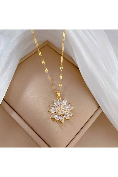 HEDİYELANDY Women's Sunflower Necklace - Elegant Gift Jewelry with Shiny Cubic Zirconia