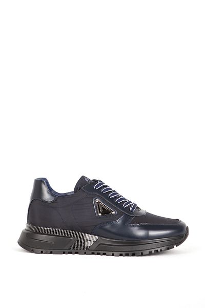 MARCOMEN Thick Sole Lace-Up Men's Sneaker - Genuine Leather, Navy Blue, 19523 Model
