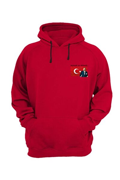 H2O %100 Pamuk Atatürk Bayrak Desenli Kapüşonlu Sweatshirt