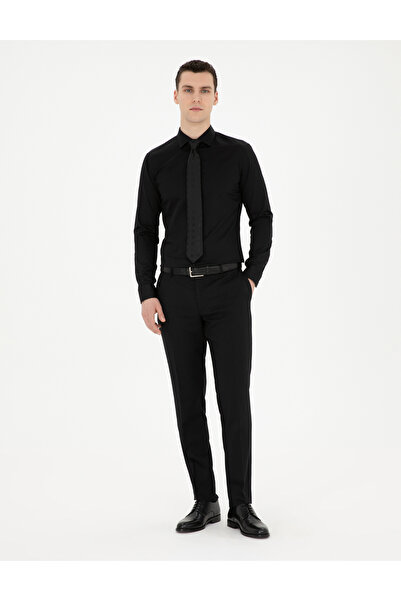 Pierre Cardin Siyah Likralı Kolay Ütülenebilir Ex. Slim Fit Basic Gömlek 50286402-VR046