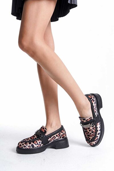 v.s.h velvet Γυναικεία καθημερινά Loafer μεταλλικά παπούτσια Leopard με αγκράφα