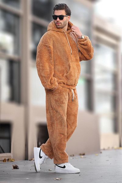 Madmext Ανδρική αθλητική φόρμα Tan Pocket Detailed Fleece E5961