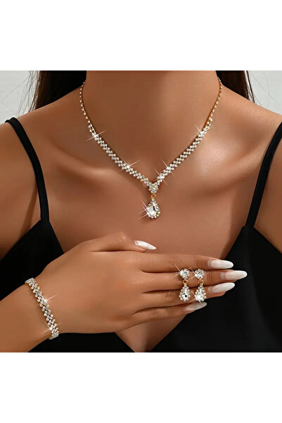 TEMU 3-Piece Drop Model Jewelry Set with Shiny Stones
