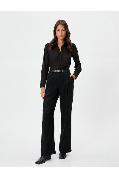 Koton Palazzo Trousers High Waist with Fabric Pocket Detail