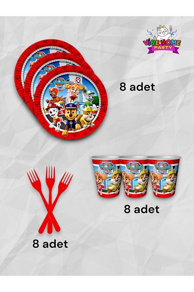 VibeHome 8-Person Paw Patrol Themed Super Eco Set - for Birthday Party and Fun Events