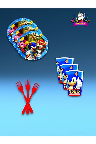VibeHome 8-Person Sonic Themed Super Eco Set - for Birthday Party and Fun Events